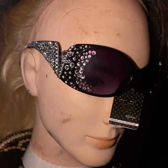 Glamorous Oversized Black Crystal Sunglasses